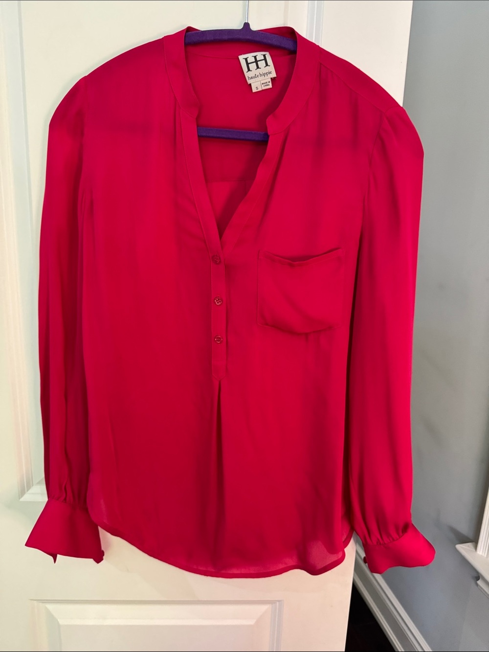 Haute Hippie Women's Fuchsia V-Neck Button Blouse